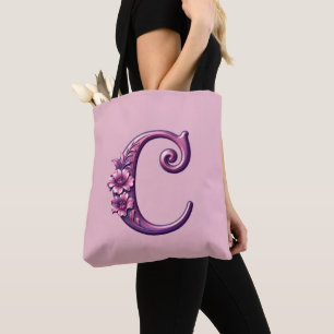 Moderne Metallische Rosemaling Buchstabe C, Rosa/L Tasche