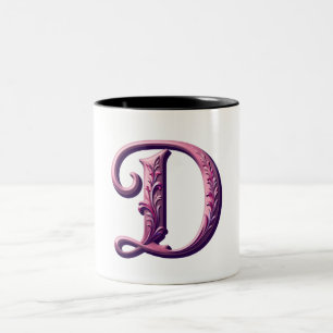 Moderne Metallische Rosemaling Buchstabe D, Rosa/L Zweifarbige Tasse