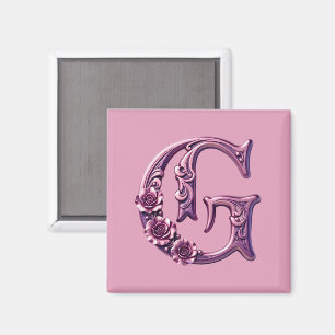 Moderne Metallische Rosemaling Buchstabe G, Rosa/L Magnet