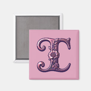 Moderne Metallische Rosemaling Buchstabe I, Rosa/L Magnet