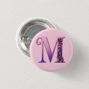 Moderne Metallische Rosemaling Buchstabe M, Rosa/L Button