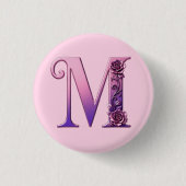 Moderne Metallische Rosemaling Buchstabe M, Rosa/L Button (Vorderseite)