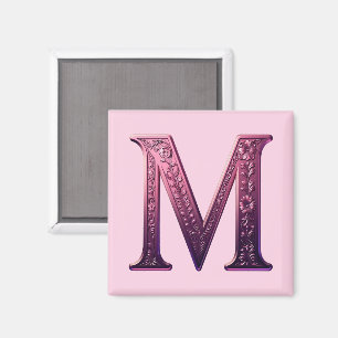 Moderne Metallische Rosemaling Buchstabe M, Rosa/L Magnet