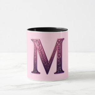 Moderne Metallische Rosemaling Buchstabe M, Rosa/L Tasse
