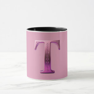Moderne Metallische Rosemaling Buchstabe T, Rosa/L Tasse
