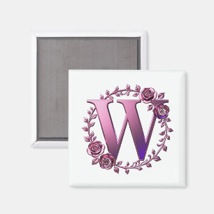 Moderne Metallische Rosemaling Buchstabe W, Rosa/L Magnet
