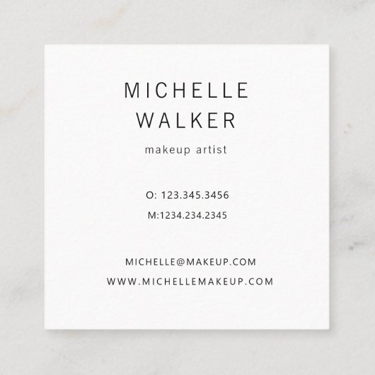 Moderne metallische Typografie Makeup Artist Quadratische Visitenkarte (Rückseite)
