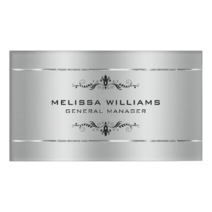 Moderne Metallrahmen aus Silber und Schwarz-Wirbel Namenschild