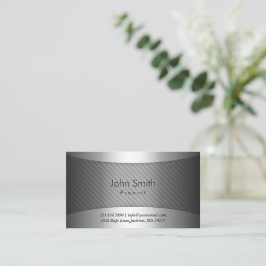 Moderne Metallstreifen Pianist-Visitenkarte Visitenkarte (Stehend Vorderseite)