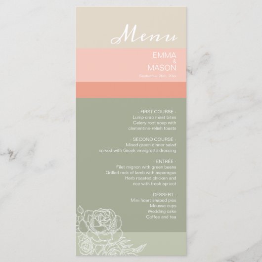 Moderne Metro Pfirsichkoralle Menükarte (Vorderseite)