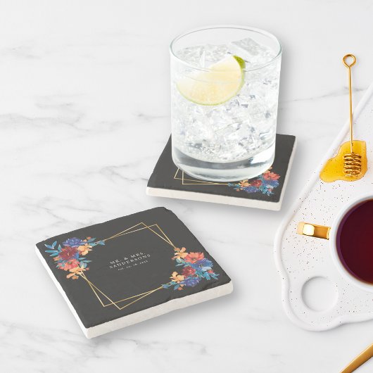 Moderne mexikanische Fiesta Blume Black Wedding Steinuntersetzer