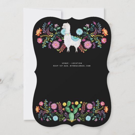 Moderne mexikanische Fiesta Llama Folk Blume JEDE  Einladung (Rückseite)