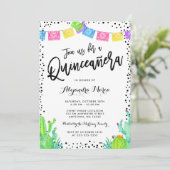 Moderne mexikanische Fiesta Quinceanera Einladung (Stehend Vorderseite)