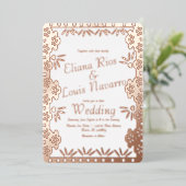 Moderne mexikanische Papel Picado GoldWedding Folieneinladung (Stehend vorne)
