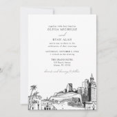 Moderne Miami Skyline Black & White Wedding Einladung (Vorderseite)