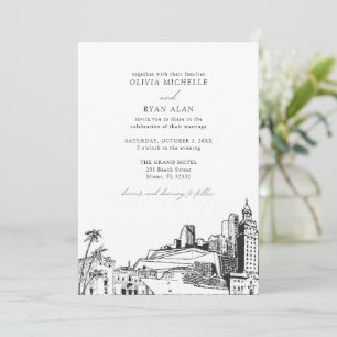Moderne Miami Skyline Black & White Wedding Einladung