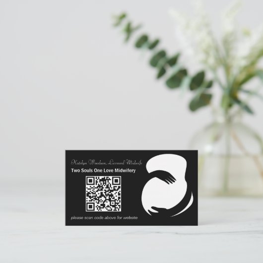 Moderne Midfrau Doula Maternity Black QR Code Visitenkarte (Stehend Vorderseite)