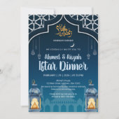 Moderne Midnight Blue & Gold Laterne Iftar Einladung (Vorderseite)