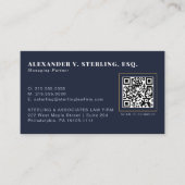 Moderne Midnight Navy Gold QR Code Professional Visitenkarte (Vorderseite)