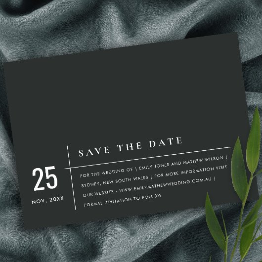 MODERNE MINDESTMUSTER, SCHWARZ UND WEISS SAVE THE DATE
