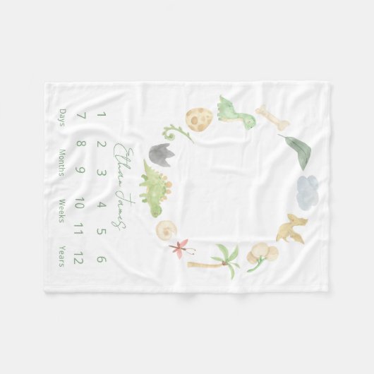 Moderne Mini-Dinosaurier Gender Neutral Green Fleecedecke (Vorderseite (Horizontal))