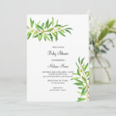 Moderne Mini-Oliven-Zweig-Babydusche Einladung (Stehend Vorderseite)