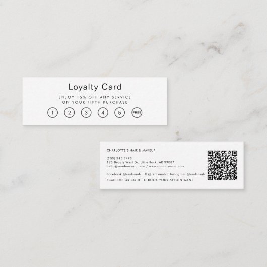 Moderne Mini QR Code Beautician Salon Loyalty Card Treuekarte (Vorne/Hinten)