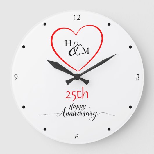 Moderne Minimal 25. Hochzeitstag Geschenkideen Große Wanduhr (Vorderseite)