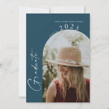 Moderne Minimal 2 Foto Navy Blue Graduation Party