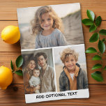 Moderne Minimal 3 Foto Collage mit Text Geschirrtuch<br><div class="desc">Foto-Uni und ein einfacher Textblock für Ihren Typ. Modernes und minimales Design mit einem Gitter von 3 Fotos. Eine einzigartige Möglichkeit,  Erinnerungen zu erfassen und mit Freunden und Familie zu teilen.</div>