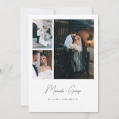 Moderne Minimal 3-Foto-Script-Schrift Hochzeit Dankeskarte (Vorderseite)