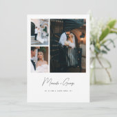 Moderne Minimal 3-Foto-Script-Schrift Hochzeit Dankeskarte (Stehend Vorderseite)