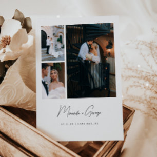 Moderne Minimal 3-Foto-Script-Schrift Hochzeit Dankeskarte