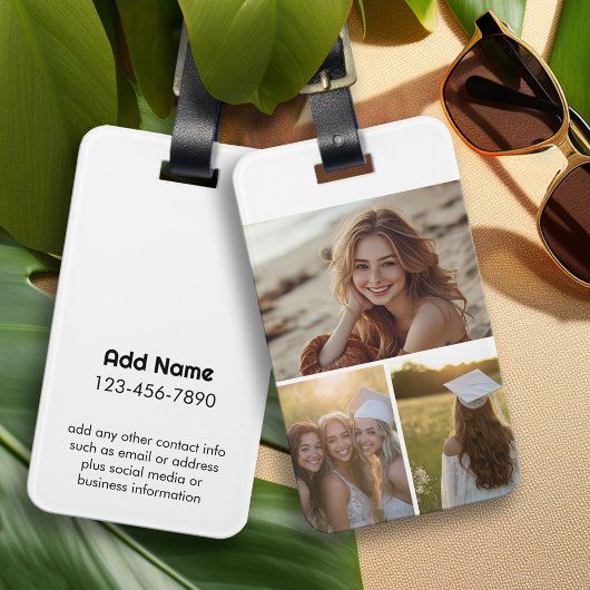 Moderne Minimal 3 FotoCollage mit Kontaktinformati Gepäckanhänger