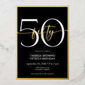 Moderne Minimal-50-Script Geburtstag Folieneinladung (Vorderseite)