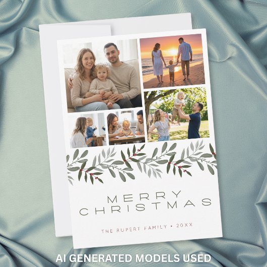 Moderne Minimal 5-Foto-Collage Frohe Weihnachten