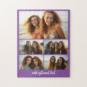 Moderne Minimal 5-Foto-Collage mit Text Puzzle