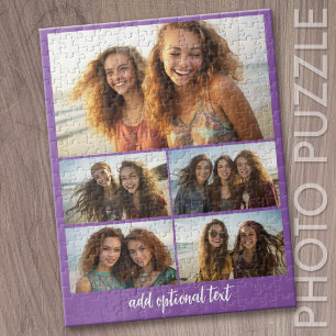Moderne Minimal 5-Foto-Collage mit Text Puzzle