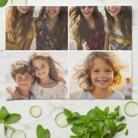 Moderne Minimal 5 FotoCollage mit Text Geschirrtuch (Gefaltet)