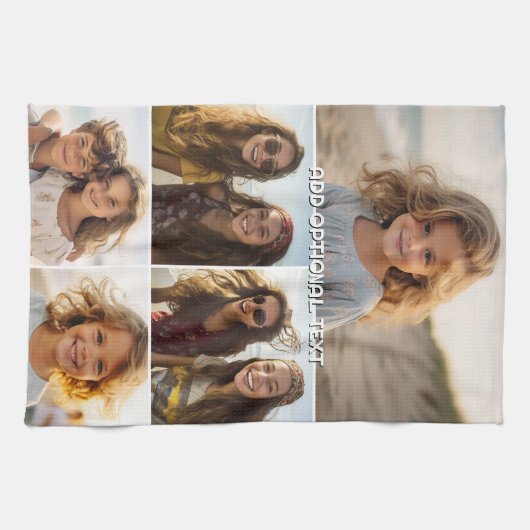 Moderne Minimal 5 FotoCollage mit Text Geschirrtuch (Horizontal)