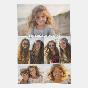 Moderne Minimal 5 FotoCollage mit Text Geschirrtuch