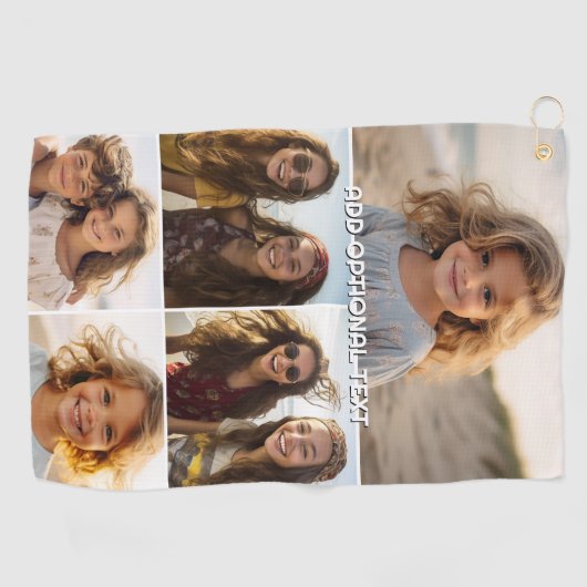Moderne Minimal 5 FotoCollage mit Text Golfhandtuch (Horizontal)