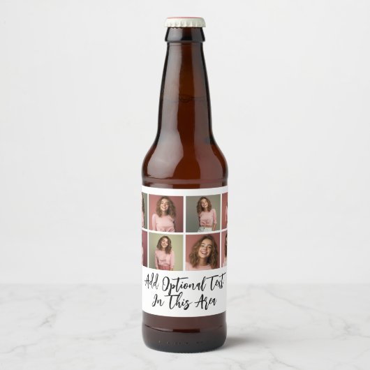 Moderne Minimal 8 Foto Grid Collage - White Bierflaschenetikett (Vorderseite)