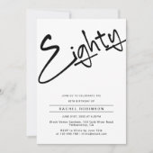 Moderne Minimal Adult 80. Geburtstagsparty Einladung (Vorderseite)