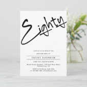 Moderne Minimal Adult 80. Geburtstagsparty Einladung (Stehend Vorderseite)