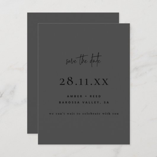 Moderne Minimal Alle Schwarz Save the Date einfach Ankündigungspostkarte (Vorne/Hinten)