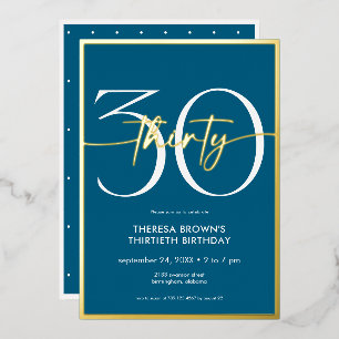 Moderne Minimal Aquamarin 30 Script Geburtstag Folieneinladung
