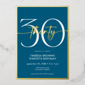 Moderne Minimal Aquamarin 30 Script Geburtstag Folieneinladung (Vorderseite)