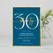 Moderne Minimal Aquamarin 30 Script Geburtstag Folieneinladung (Stehend vorne)