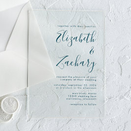 Moderne Minimal Aquamarin Blue Script Hochzeit Acryleinladungen